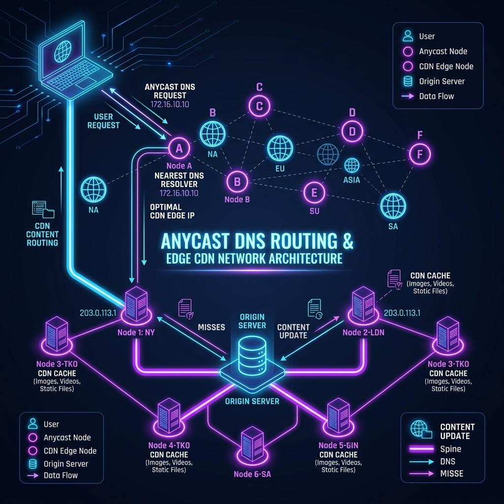 Arquitectura DNS Anycast y Edge CDN