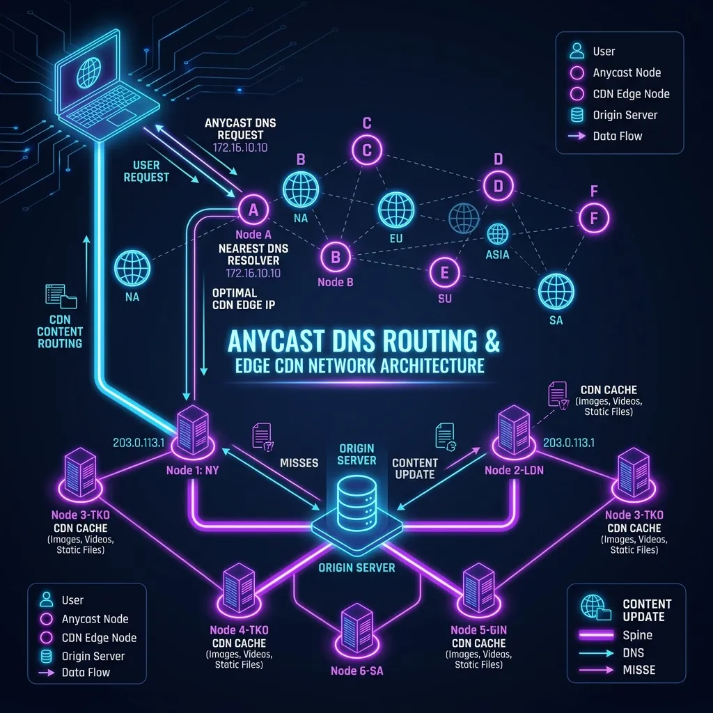 Arquitectura DNS Anycast y Edge CDN